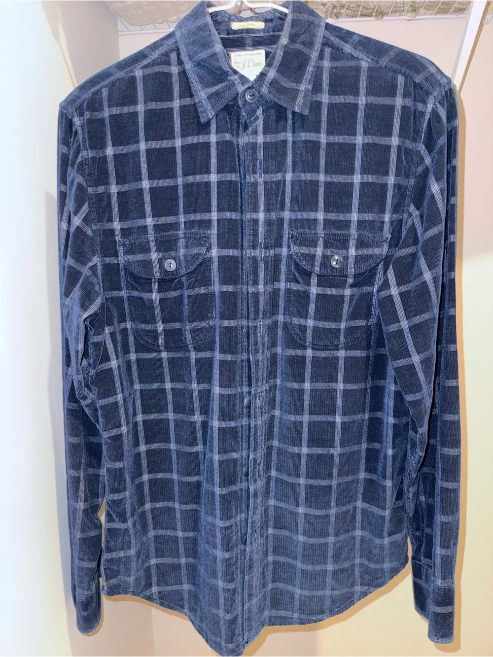 Men's J Crew Navy Blue Plaid Long-Sleeve Corduroy Shirt